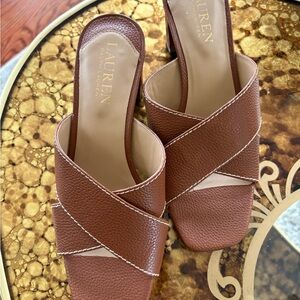 Lauren Ralph Lauren Brown Crisscross Slide Heels